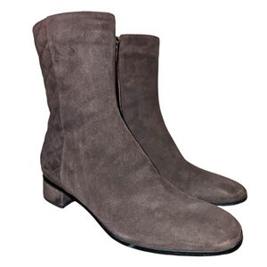 Aquatalia Quilted Brown Suede Mid Ankle Zip Up Boots Size 8